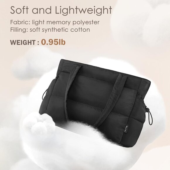 Women`s Puffy Tote Bag Lightweight Quilted Zipper Travel Work Purse - Picture 5 of 6